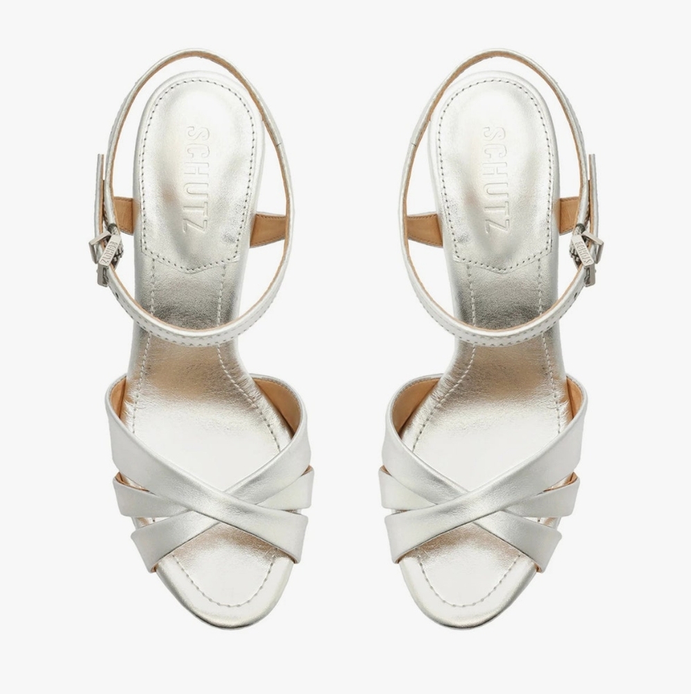 HOT! Schutz Keefa High Platform Heels In Silver Leather Sz 11 Wedding Formal - Picture 4 of 13